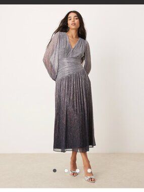 Silver ombre formal plisse dress